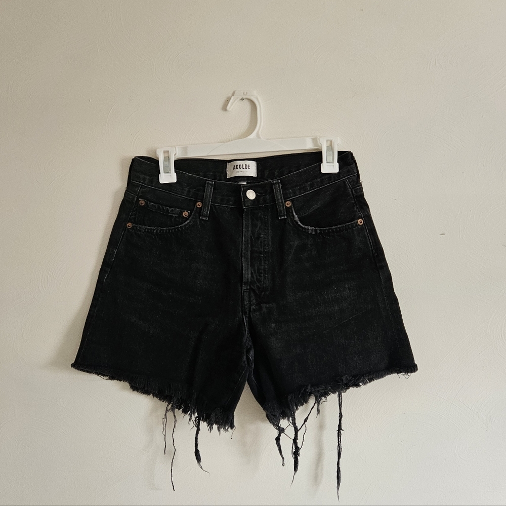 Agolde Parker Long Shorts In Black Denim Size 26